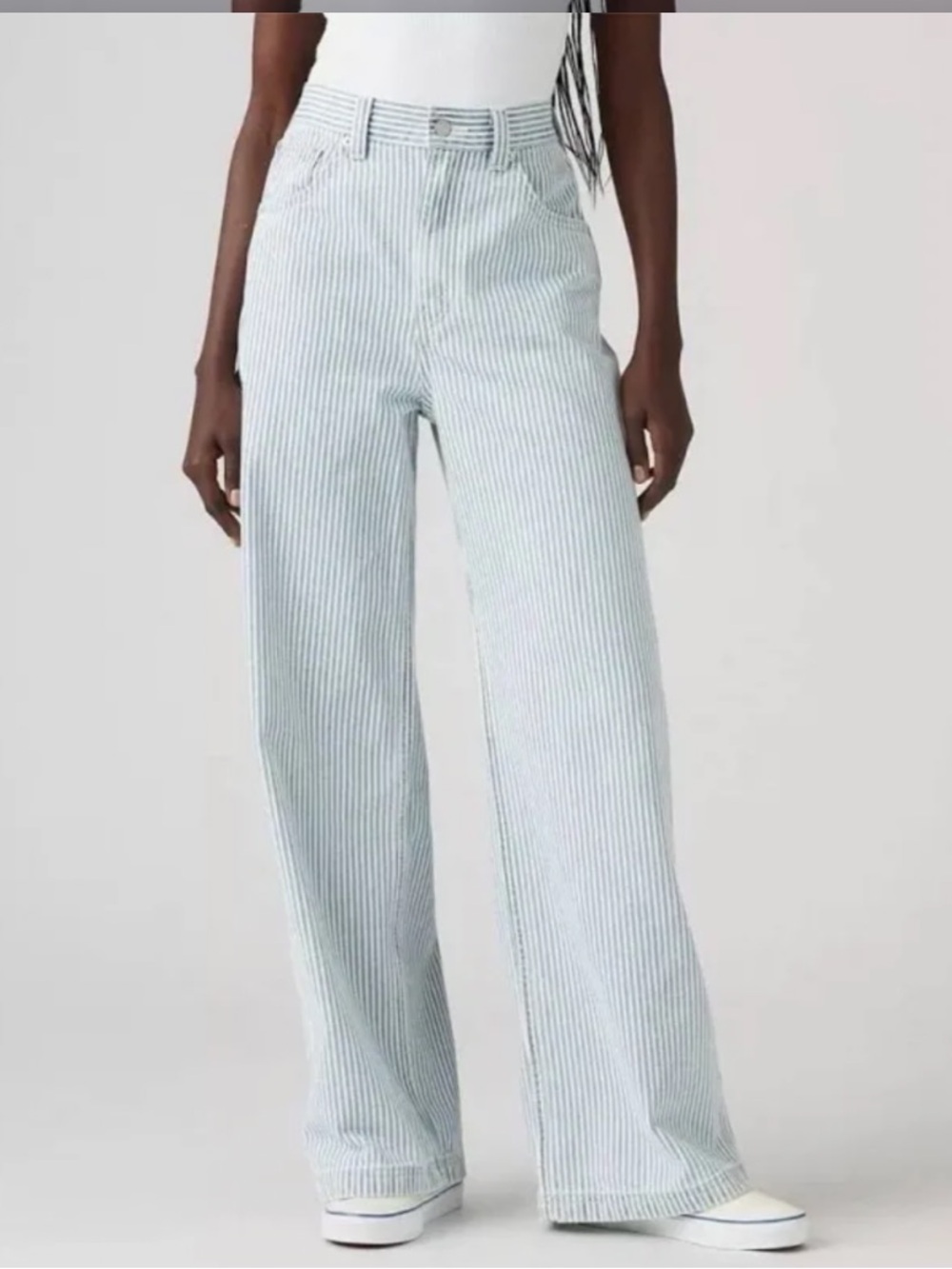 Levi’s cinch baggy high waisted carpenter railroad striped jeans sz 29